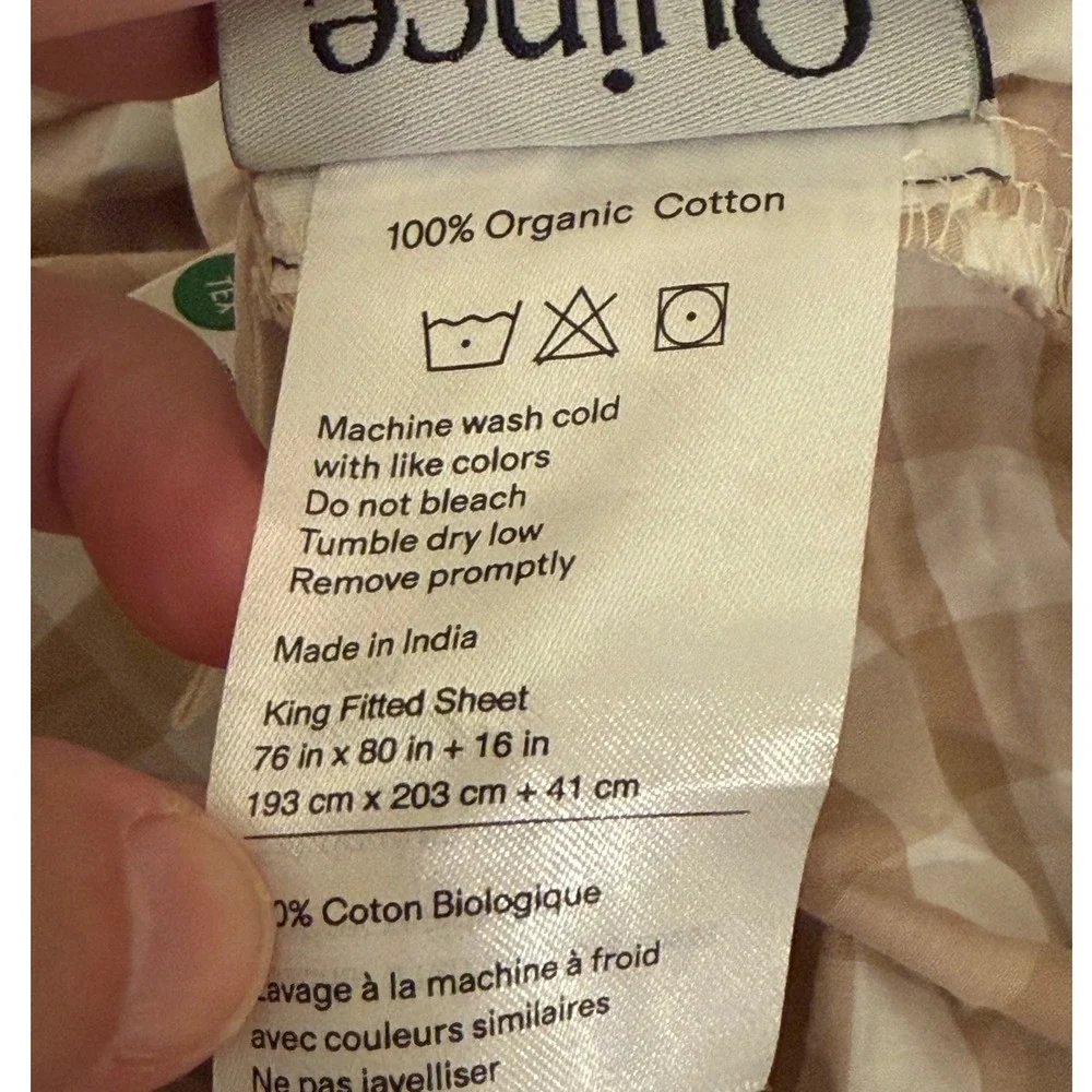 Quince Cafe Gingham Organic Cotton Sheet Set King Fitted Sheet 2 Shams 3Pc Set